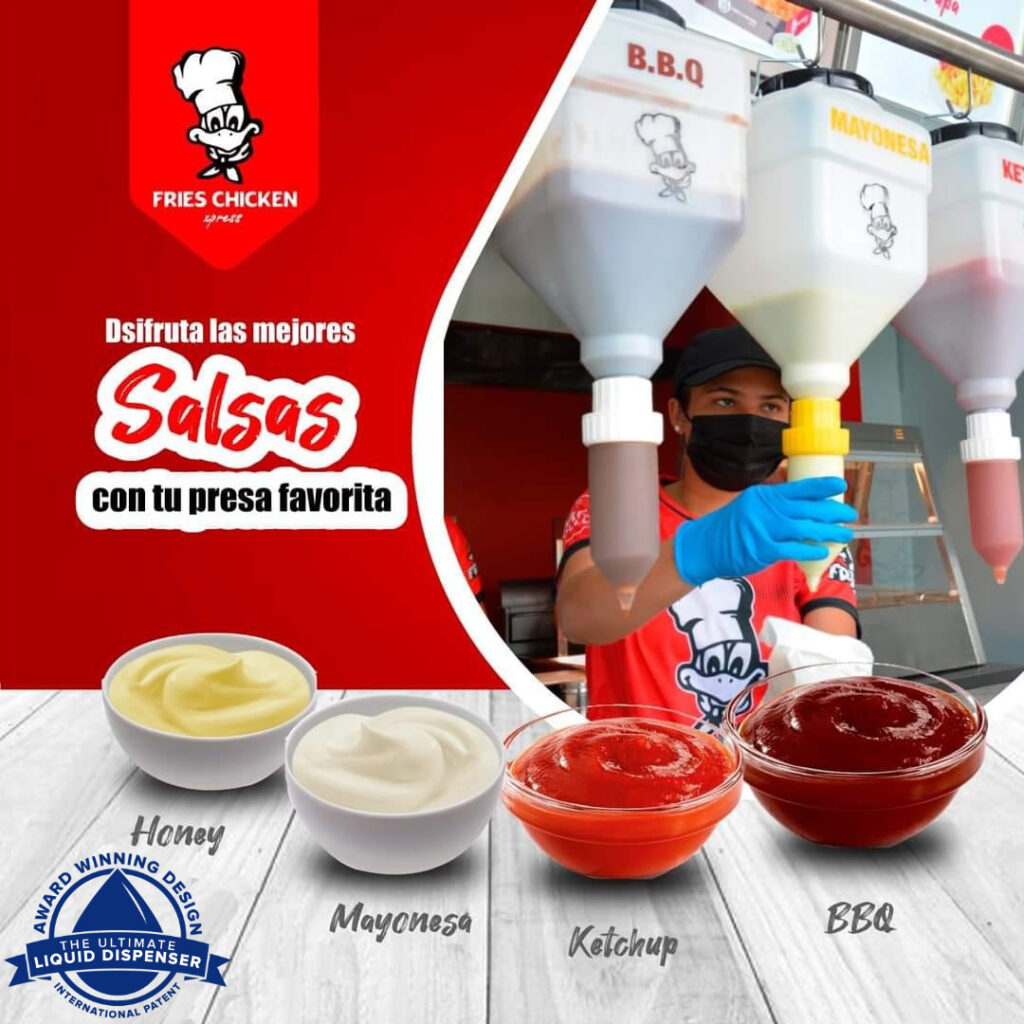 HANGINGSAUCEDISPENSERSFRIESCHICKENTURKEY Hanging Sauce Dispenser System Ultimate Liquid